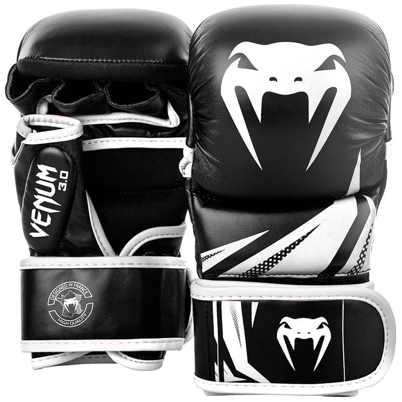 Venum Gladiator 3.0 MMA Gloves Semi Leather Martial Arts Sparring Fight Black 