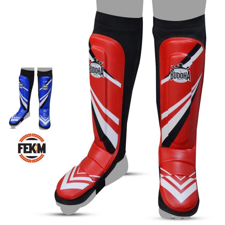 Buddha Fighter competition tubular shin guards red