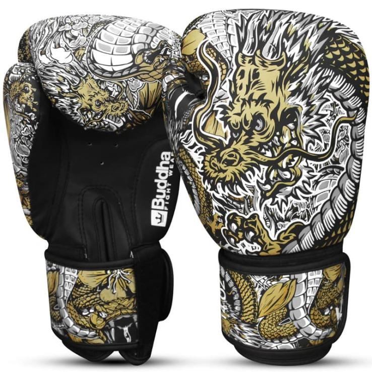 Buddha Dragon white boxing gloves